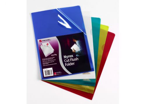 Rexel Nyrex™ Premium A4 Document Folder, Green Embossed, 100mic, Cut Flush, L-Folder, Pack of 25 - Outer carton of 4