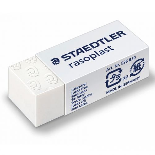 Staedtler Rasoplast Eraser White with White Sleeve (Pack 30) - 526B30