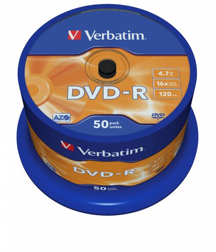Verbatim DVD-R 16X 50Pk Spindle 4.7GB Matt Silver 43548
