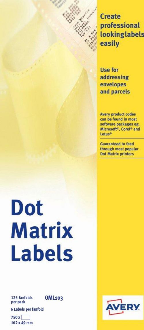 Avery Dot Matrix Computer Labels 102x48mm OML103 (750Labels)