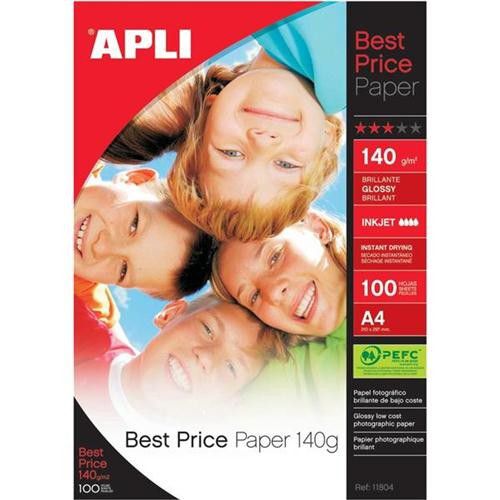 Apli Photo Paper A4 140gsm Glossy White (Pack 100) - 11804
