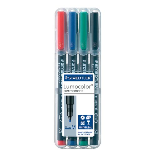 Staedtler Lumocolor OHP Pen Permanent Medium 0.8mm Line Assorted Colours (Pack 4)