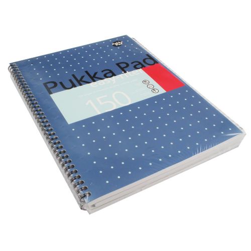 Pukka Pad Easy-Riter A4 Wirebound Card Cover Notebook Ruled 150 Pages Metallic Blue (Pack 3) - ERM009