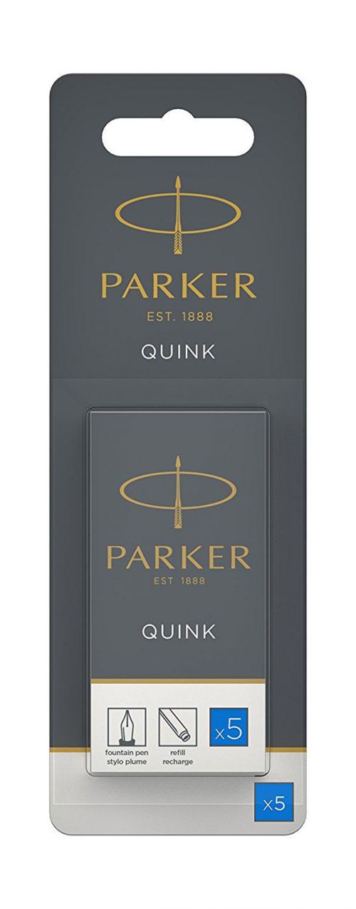Parker Quink Ink Refill Cartridge for Fountain Pens Royal Blue (Pack 5)