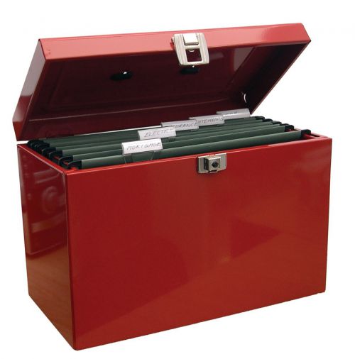 Cathedral Value A4 Metal File Box with 5 Suspension Files and 2 Keys Red A4RD