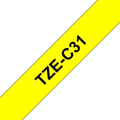 Brother P-Touch TZe Laminated Tape Cassette 12mm x 5m Black on Fluoroscent Yellow Tape TZEC31 - BA69165