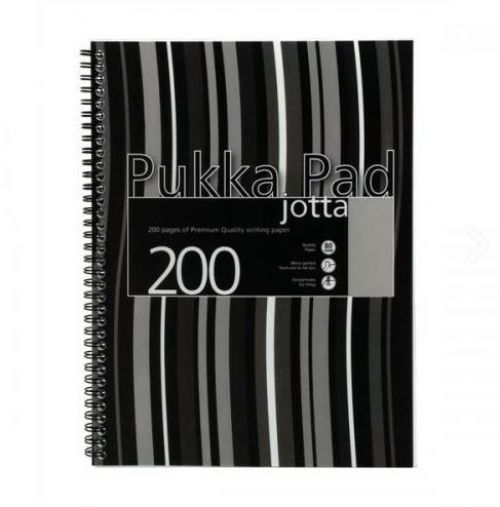 13066PK | Pukka Jotta Polypropylene cover notebooks with black stripes. Features 200 pages of feint and margin 80 gsm high quality white paper perforated for easy removal and wirebound covers that lie flat when open. Size: A5.