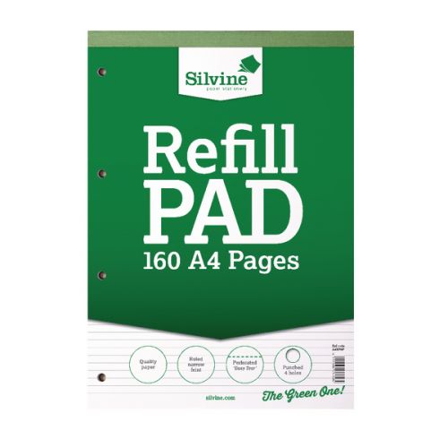 Silvine A4 Refill Pad Narrow Ruled 160 Pages Green (Pack 6) - A4RPNF 21638SC Buy online at Office 5Star or contact us Tel 01594 810081 for assistance