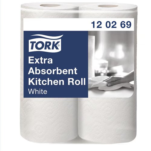 Tork Extra Absorbent Kitchen Roll 2-Ply White Packed 12x2 (Pack 24) - 120269