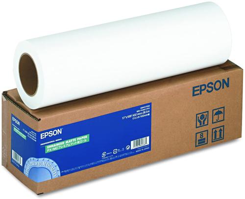 EPSSO41725 | Enhanced Matte Paper is a bright white non-glare matte surface substrate with a 40% increase in colour gamut compared to that of the existing Doubleweight Matte and Watercolor Paper Radiant White medias. 17 inch x 30.5m.
