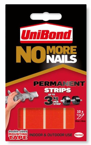 Unibond No More Nails Ultra Strong Double Sided Mounting Tape Permanent 20mm x 40mm (Pack 10 Strips) - 2675503