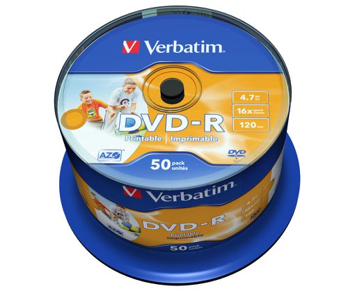 Verbatim DVD-R Wide Inkjet Printable No ID 50 Pack 43533