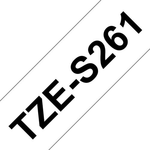 BRTZES261 | This genuine Brother TZe-S261 labelling tape cassette is guaranteed to provide you with crisp, sharp and easily readable labels that last.The special strong adhesive offers more sticking power to ensure your label stays attached on rough or uneven surfaces.Equally handy in the home, office or workplace, this laminated black on white TZe-S261 labelling tape can be used to identify the contents of everything from file folders and shelves to USB flash drives, as well as cables and other equipment.These self-adhesive laminated labels have been developed to withstand extremes of temperatures, and are resistant to chemicals, abrasion, sunlight and submersion in water, making them suitable for both indoor and outdoor use.TZe tape cassettes are quick and easy to install, and come in various label widths, colours and materials - ensuring your P-touch machine meets all your labelling needs.