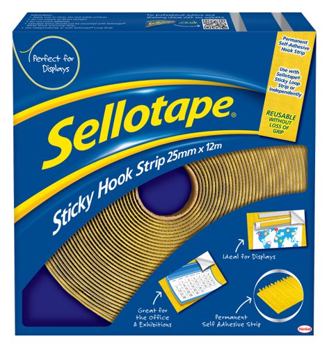 Sellotape Sticky Hook Strip Permanent Self Adhesive 25mm x 12m - 1445179
