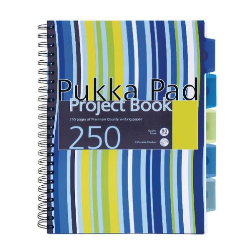Pukka Pad A4 Wirebound Polypropylene Cover Project Book Ruled 250 Pages Assorted Stripe Colours (Pack 3)