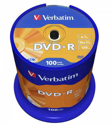 Verbatim DVD-R Non-Printable Spindle 16x 4.7GB (Pack of 100) 43549 | VM35495 | Verbatim