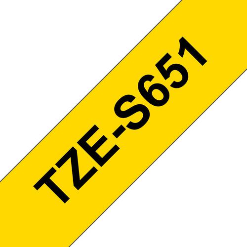 Brother P-Touch TZe Laminated Tape Cassette 24mm x 8m Black on Yellow Tape TZES651