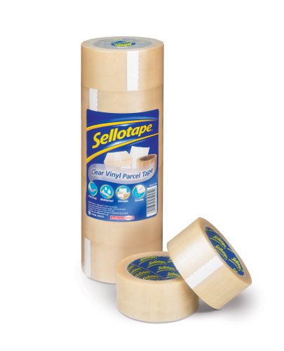 Sellotape Parcel Plus Vinyl Waterproof Extra Strong Packaging Tape 50mm x 66m Clear (Pack 6) - 1445488