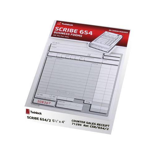 Twinlock Scribe 654 Sales Receipt 2 Part Sheets (Pack 100) 71295