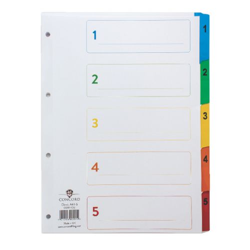 Concord Classic Index 1-5 A4 180gsm Board White with Coloured Mylar Tabs 00201/CS2  39176CC