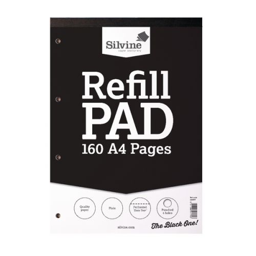 Silvine A4 Refill Pad Plain 160 Pages Black (Pack 6) - A4RPP