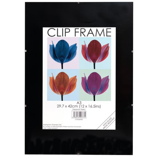 15950PA | The Photo Album Company Frameless Frames.  Top quality clip frames with bevelled edge glass for safety complete with metal clips.  Individually packed and shrinkwrapped with protective corners.  Size - A3 (420x300mm).
