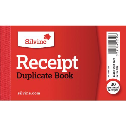 Silvine 63x106mm Duplicate Receipt Book Carbon Gummed Taped Cloth Binding 30 Sets (Pack 36)