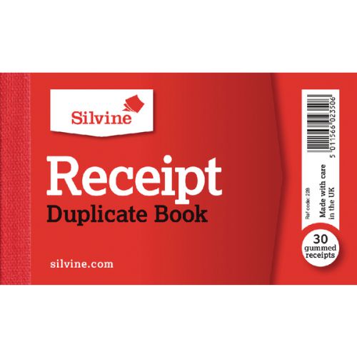 Silvine 63x106mm Duplicate Receipt Book Carbon Gummed Taped Cloth Binding 30 Sets (Pack 36) - 228  21701SC