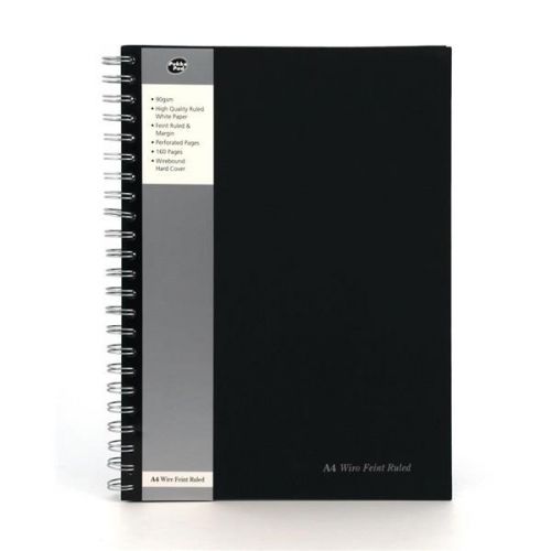 13234PK | Pukka Pads A4 Wirebound Manuscript Books with Linen Finish Black covers page ribbon marker and 90gsm perforated high quality white paper. Ruling Feint with Margin. Each book contains 160 pages.