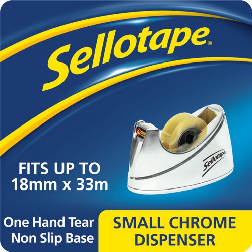 Sellotape Small Chrome Tape Dispenser Non Slip Base 19mm x 33m - 504045