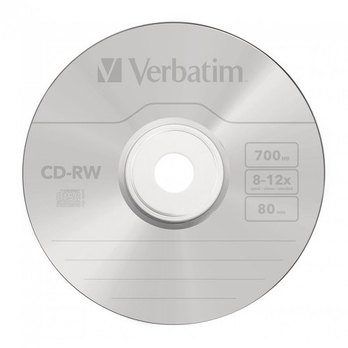 Verbatim CD-RW Rewritable Disk Cased 8x-12x Speed 80min 700Mb Ref 43148 [Pack 10]