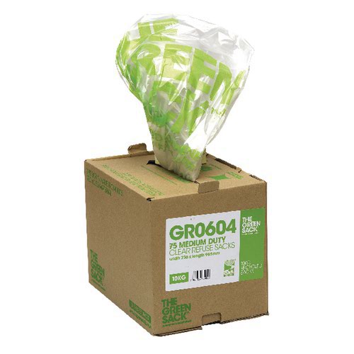 The Green Sack Medium Duty Refuse Sack Cube 737x965mm Clear (Pack 75) 0703119