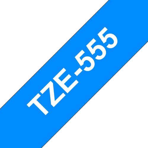 Brother TZE555 White on Blue 8M x 24mm Gloss Tape 14099J