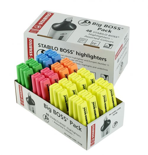 STABILO BOSS ORIGINAL Highlighter Storepack Chisel Tip 2-5mm Line 5 Assorted Colours (Pack 48) - UK/70/48-1