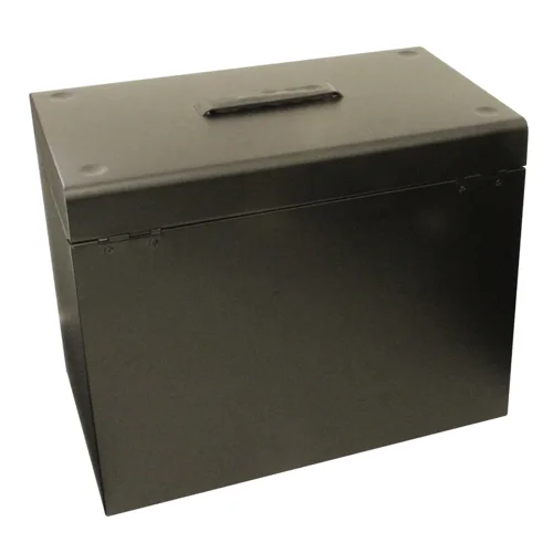 Safe and secure, the strong Cathedral Metal File Box is the ideal place to store important documents and sensitive information. These fully lockable file boxes are stackable for your convenience and come with two keys to reduce the amount of access. Featuring a recessed carry handle for easy transportation along with five suspension files to start your archiving system, this filing box is finished in a black powder coating.