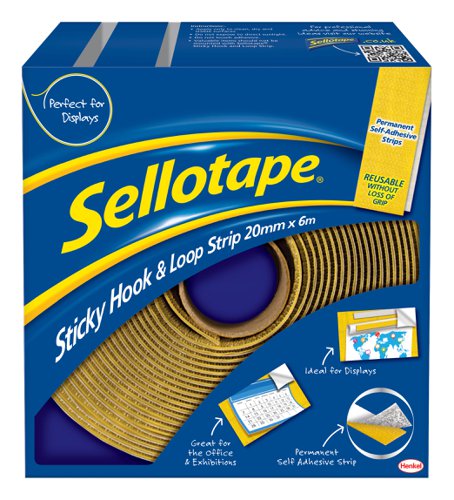 Sellotape Sticky Hook & Loop Strip Permanent Self Adhesive 20mm x 6m - 1445180