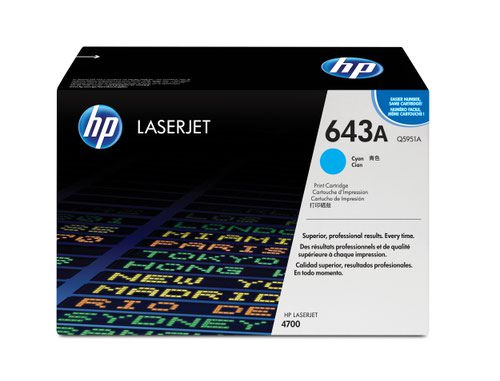 HP 643A Standard Capacity Cyan Toner Cartridge 10K pages for HP Color LaserJet 4700 - Q5951A