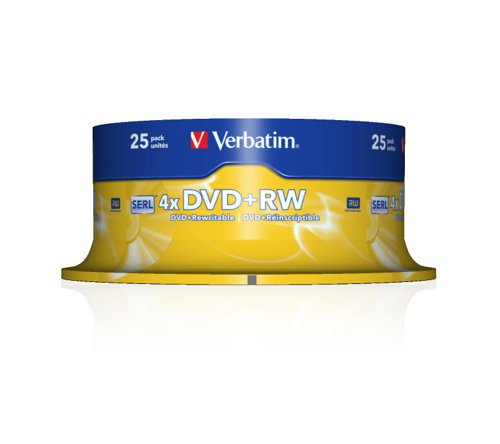 VER43489 | When drive manufacturers test their products, they use Verbatim media. It’s the global No.1 for a reason – guaranteed quality!Due to the extensive research and development undertaken over the past 50 years, Verbatim is able to provide the highest quality discs which ensure that all your data will be safely stored and will last a lifetime.Optical discs provide the best solution for long-term safe and secure storage of your important files - ideal for all your precious photos, videos and documents that you want to keep forever. They are dust and water resistant and can withstand wide changes in temperature and humidity.Verbatim DVDs feature HardCoat Scratch Guard to protect against fingerprints and dust build up, reducing recording or playback errors.Verbatim rewritable discs can be written and rewritten over and over again. SERL technology allows continual rewrites without the loss of quality or sound degradation.