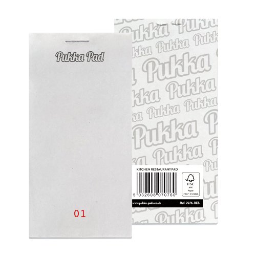 Pukka Pads Restaurant Pad Single Part Numbered Pages 64mm x 127mm White (Pack 5) - 7076-RES