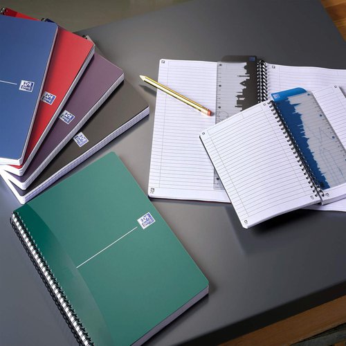 Oxford A5 Wirebound Polypropylene Cover Notebook Ruled 180 Pages Metallic Assorted Colours (Pack 5) - 100101300  18439HB