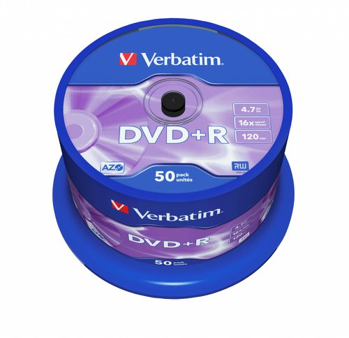 Verbatim DVD+R Non-Printable Spindle 16x 4.7GB (Pack of 50) 43550 - VM35518