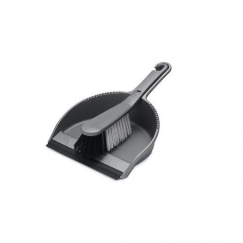 15985AD | Addis Dustpan & Brush Set. Stylish set with a rubber lip on the dustpan for easy collection of dirt & the brush conveniently clips onto the dustpan so it's always ready to use. Colour - Metallic Silver.