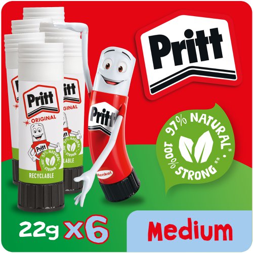 38252HK | Made with 97% natural ingredients and 100% recyclable, the iconic Pritt white stick offers a strong adhesion and is a must have for your gluing tasks in the workplace.Naturally seal & stick your work projects with Pritt’s unique naturally based glue stick made from 97% natural ingredients including potato starch, sugar, and water. Pritt Stick 22g is 100% recyclable when empty and made from 40% recycled plastic, the sustainable glue stick! Easy to apply, Pritt's solvent & acid free formula offers a strong, premium, and long-lasting adhesion to paper, cardboard, felt, cork and lightweight craft materials. The adhesive is smooth and easy to apply and does not wrinkle paper. The bond is repositionable on most substrates before achieving strong, long-lasting adhesion. Pritt Stick 22g is a must have product for your desk and is ideal for sealing envelopes and gluing papers and documents in the workplace. 