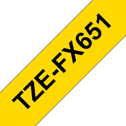 Brother TZEFX651 Black on Yellow 8M x 24mm Flexi Tape 14141J