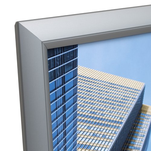 The Hampton Frames Promote It Frame is presented in contemporary aluminium and features a hinged top panel with a push/pull opening fixture inside the base of the frame. Suitable for wall or door mounting, the frame comes complete with fixings and is supplied with a non-glass clear anti-reflective front panel. An ideal frame for certificates and similar documents.