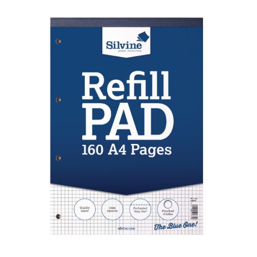 Silvine A4 Refill Pad 5mm Quadrille Squares 160 Pages Blue/White (Pack 6)