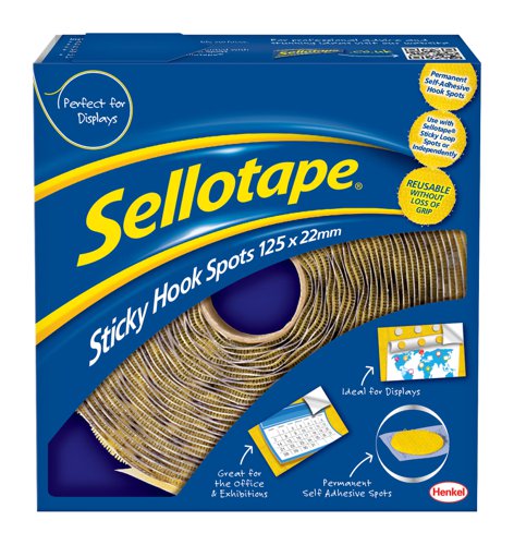 Sellotape Sticky Hook Spots Permanent Self Adhesive 22mm (Pack 125) - 1445185