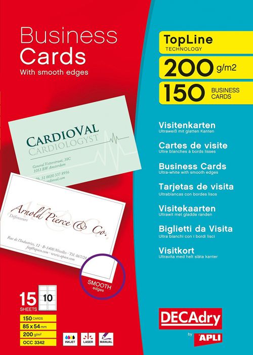 DECAdry TopLine Business Card Straight Corner 85x54mm 10 Per Sheet 200gsm White (Pack 150) - OCC3342