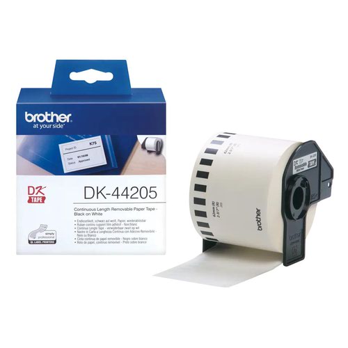 BA63512 Brother Continuous Paper Label Roll with Removable Adhesive 62mm x 30.48m Black on White DK44205
