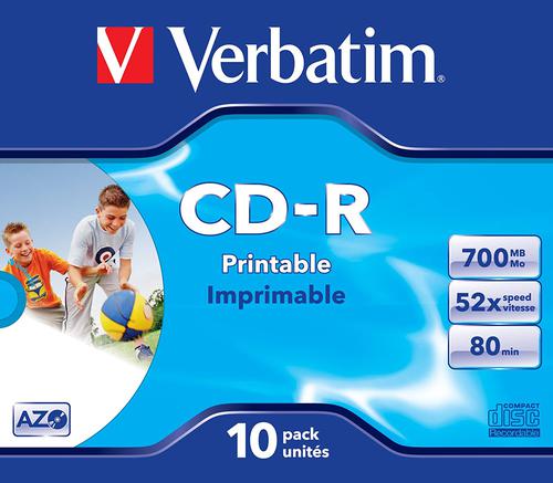 Verbatim CDR Printable 700MB Box of 10 - 43325  VE43325